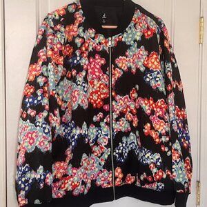 Jason Wu XL Bomber Jacket Abstract Floral Print on Black
